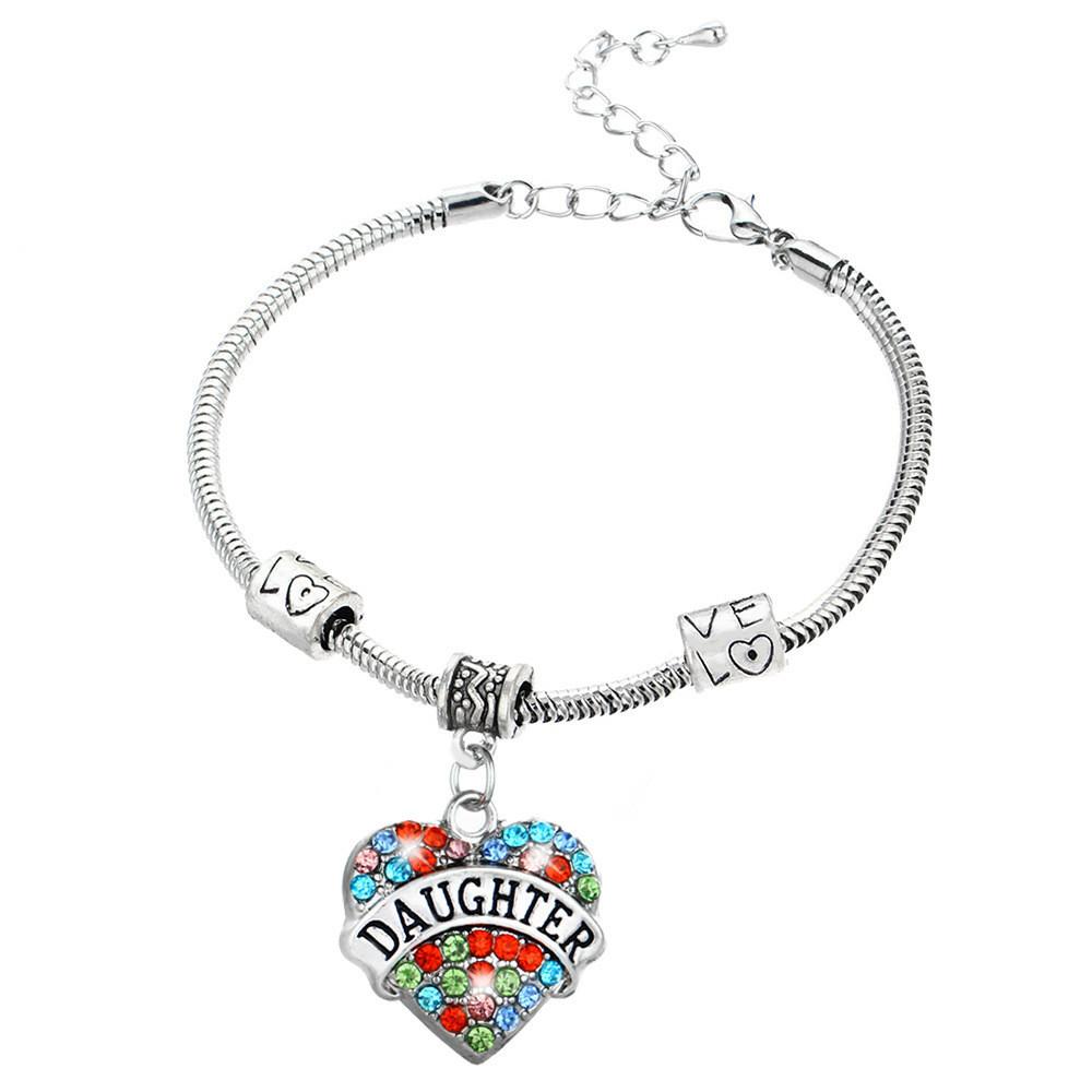 Exquisite Family Members Inlaid Colorful Rhinestone Love Heart Bracelet Gift For Loved Ones