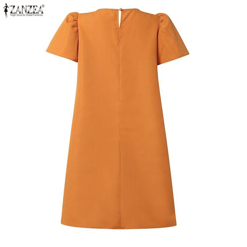 ZANZEA Women Casual Round Neck Loose Floral Embroidery Short Sleeve Dress