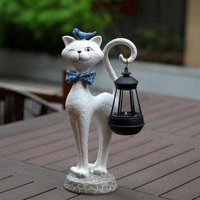 Funny Solar Cat Garden Light Resin Outdoor Lantern Animal Yard Lamp Charming Creative Cat Decor for Yard Lawn Patio