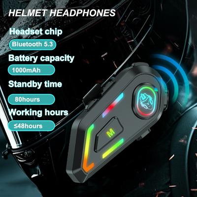 1000mAh Zestaw słuchawkowy do kasku motocyklowego Bluetooth 5.3 Sterowanie głosowe Bezprzewodowy odtwarzacz muzyki Wodoodporne słuchawki ze światłem otoczenia