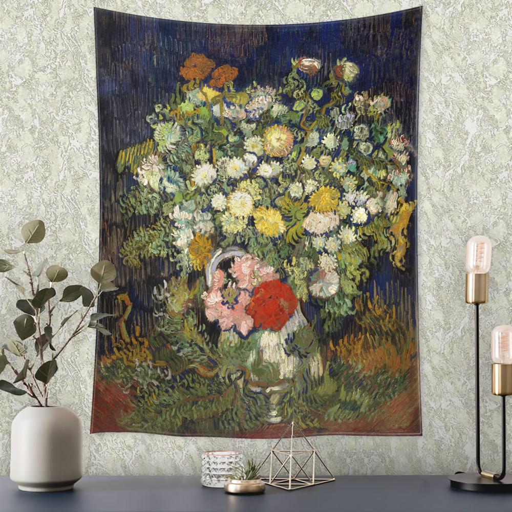 Van Gogh's Helianthus Tapestry Wall Hanging Oil Painting Mysterious Psychedelic Bohemian Plants Living Room Home Decor