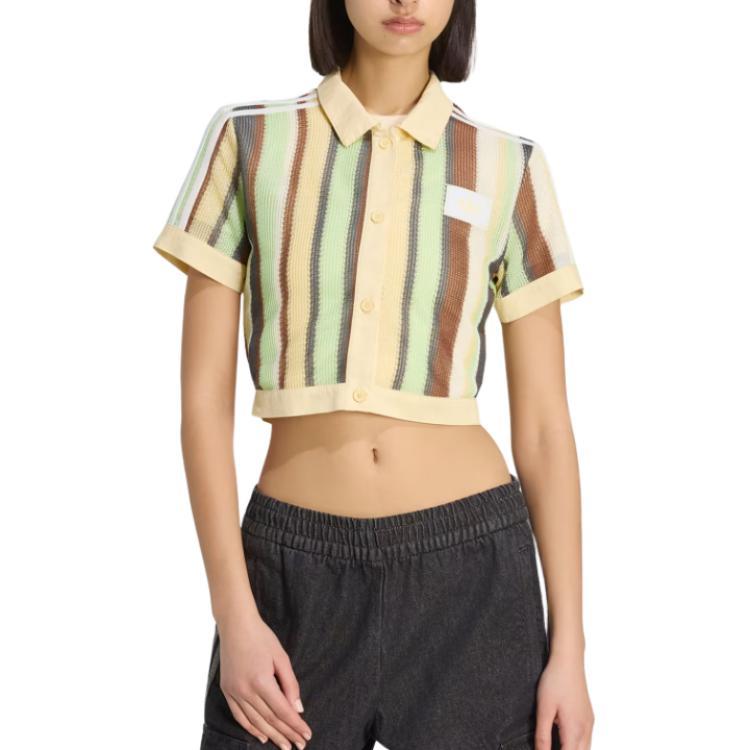Adidas Originals Striped Single-Breasted Short Sleeve T-Shirt Women tops KY8141