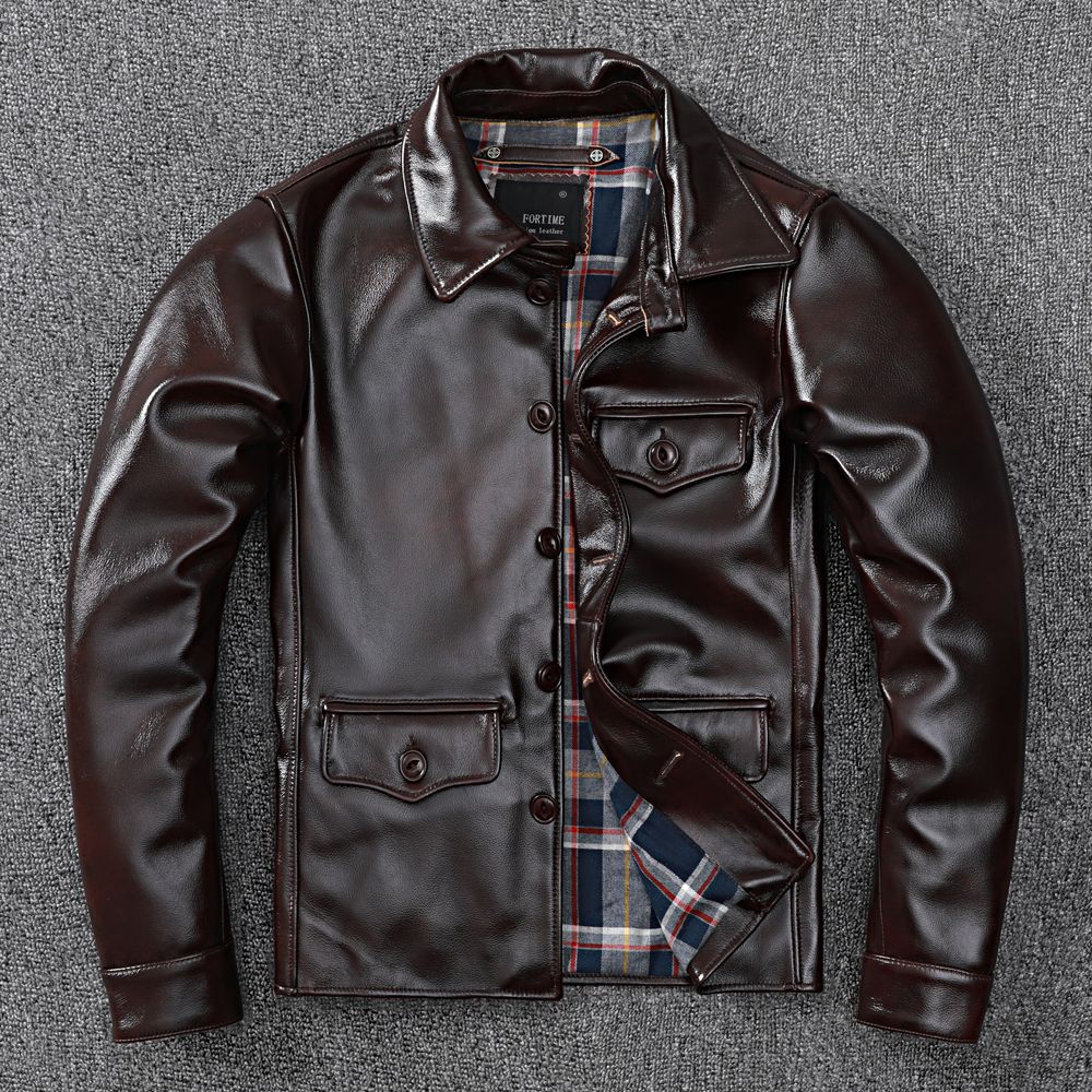 Mai Khaki Ölwachs Oberste Schicht Leder Leder Herren Echtlederjacke Weich Slim Revers Freizeitmantel