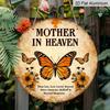 2D flache, runde Aluminium-Gedenkplakette „Mutter im Himmel“, Vintage Schmetterling & Blume Metallschild, Wasserdicht, Langlebig & Einfach zu installieren, Ideal als