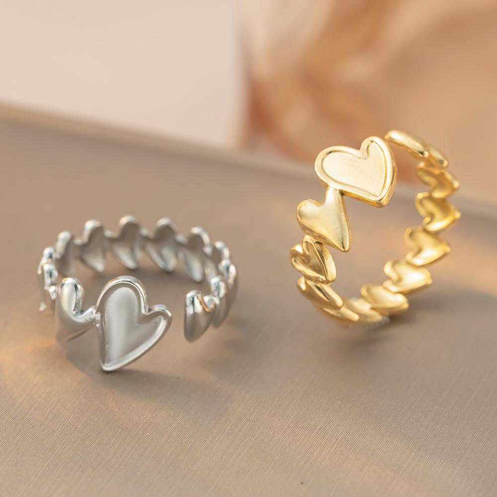 Heart‑Connect‑Heart Open Stainless‑Steel Ring, Cold‑Tone Versatile High‑End Women Ring