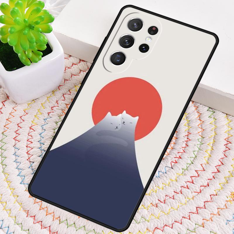 Cat Mount Fuji Japan Wave Landscape Soft Phone Case for Samsung Galaxy Note 10 Pro S26 Ultra S23 S24 FE S25 S21 S22 PLUS Cover