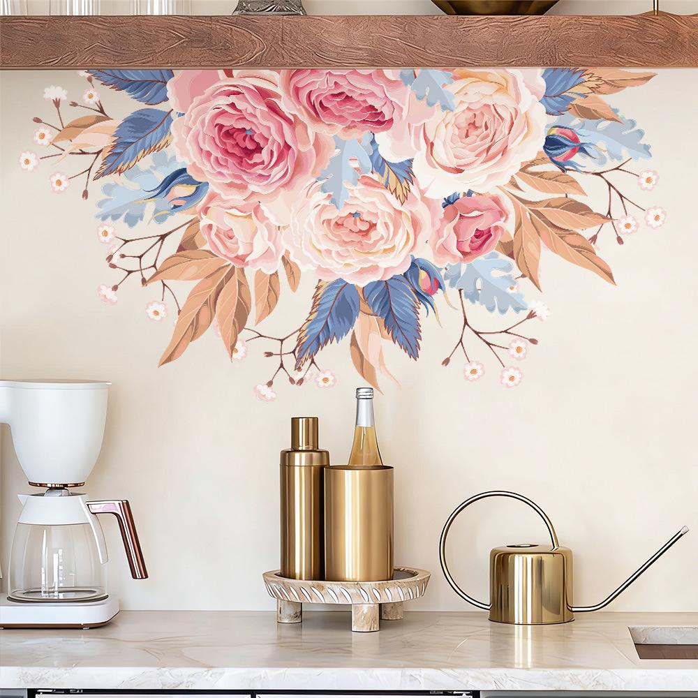 Self-adhesive Floral Wall Stickers Peony Bright Orange Flowers for Fridge Wall Home Decor