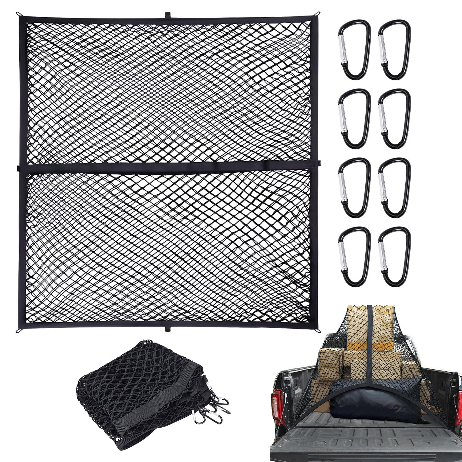 

Luggage Cargo Trunk High 120x120cm Large Durable Roof Easy Secures Prevents Shifting and Universal Fit for Includes 8 Black Net, Net, Net, 2-Layer, чёрный