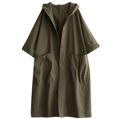 Spring New Literary Loose Large Size Knee Long Big Pocket Trench Coat Women's Hooded Commuter Casual
