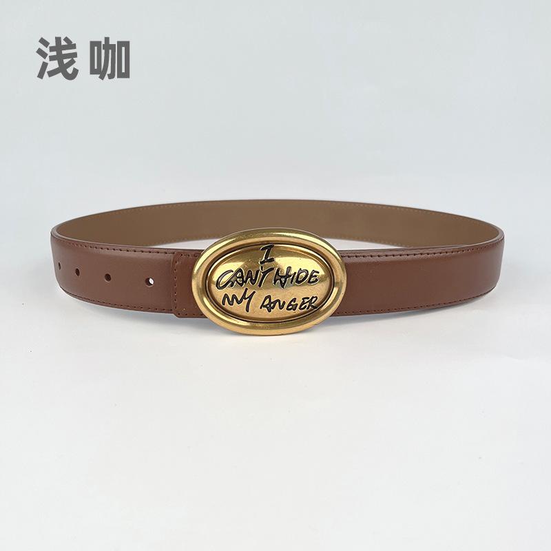 Cowhide Leather Women'S Belt Wide Version Jeans Coat High-End Women'S Leather Bandwidth 3.3Cm