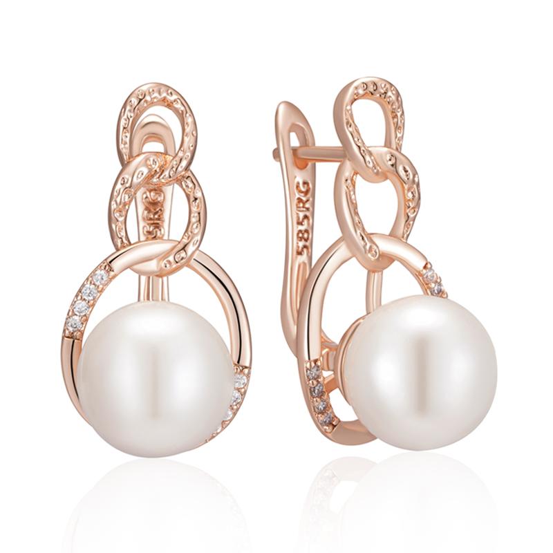 Unique Geometric Pearl English Earrings For Women Luxury Rose Gold Color With Natural Zircon Bridal Wedding Jewelry
