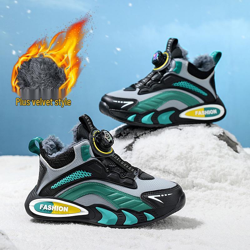 Boys' Fleece-Lined Waterproof Winter Sports Shoes - New 2025 Style, Lightweight, Non-Slip, Leather Running Shoes