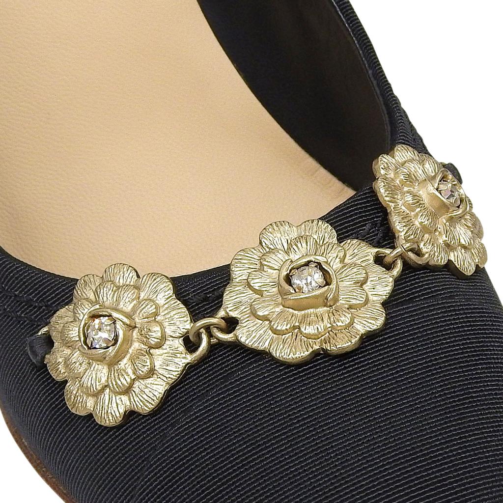 Excellent CHANEL pumps Camellia COCO Mark Rhinestone Wedge Sole black 37 G28002 Used