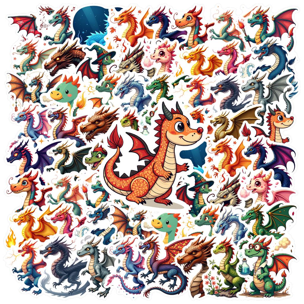 35pcs Fantasy Dragon Stickers Waterproof Graffiti Decals Stationery Reward Sticker Diy Water Bottle Laptop Phone Cases