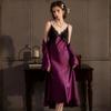 New long dress women's summer sexy ice silk pajamas suspender lace backless imitation silk homewear
