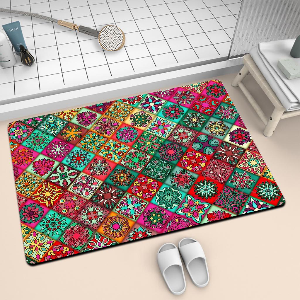 Retro Tile Carpet Entry Door Mat Non-Slip Foot Mat