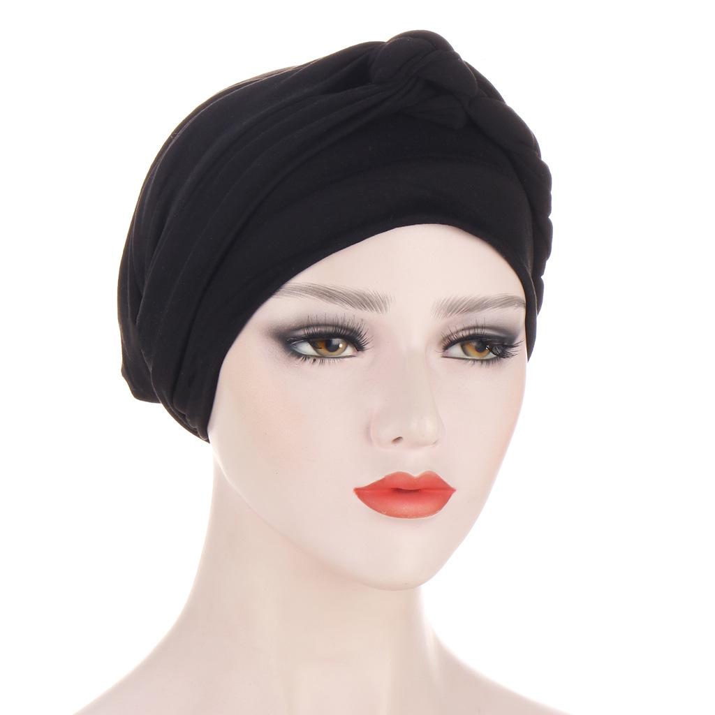 Muslim New Style Solid Color Braided Headscarf Hat, Milk Silk Indian Headscarf