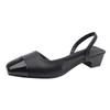 Fashion Sandals Women's Fashion Casual Square Toe Back Empty Splicing Wrapped Head Anti-slip Wear-resistant Kitten Heel Shoes