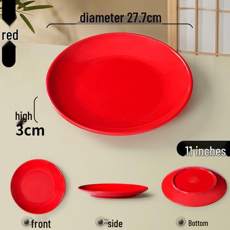 Melamine Round Plate: Porcelain-Look, Two-Color, for Commercial Use In Restaurants and Buffets - Perfect for Fast Food, Rice Bowls, and Cold Dishes.