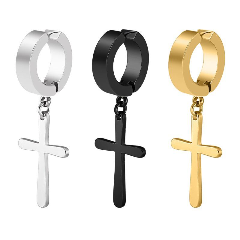 1 pair Punk Stainless Steel Cross Stars Pendant Ear Clip No Piercing Earrings For Women Hiphop Fashion No ear hole Men Jewelry