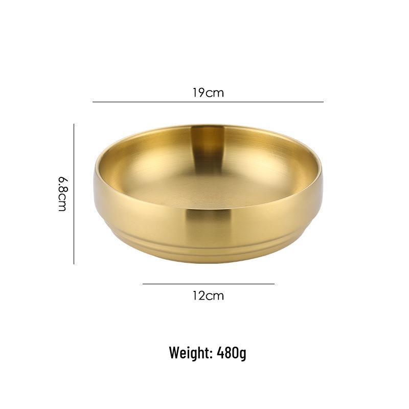 Korean Style Stainless Steel Double-Layer Gold Noodle Bowl - Large for Noodles, Rice, or Soup with Custom Logo