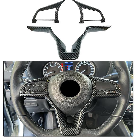 Carbon Fiber Steering Wheel Interior Decoration Cover Trim Accessories For Nissan Altima(-2024),For Sentra/Versa(-2024),For Leaf/Kicks(2018-2024),For