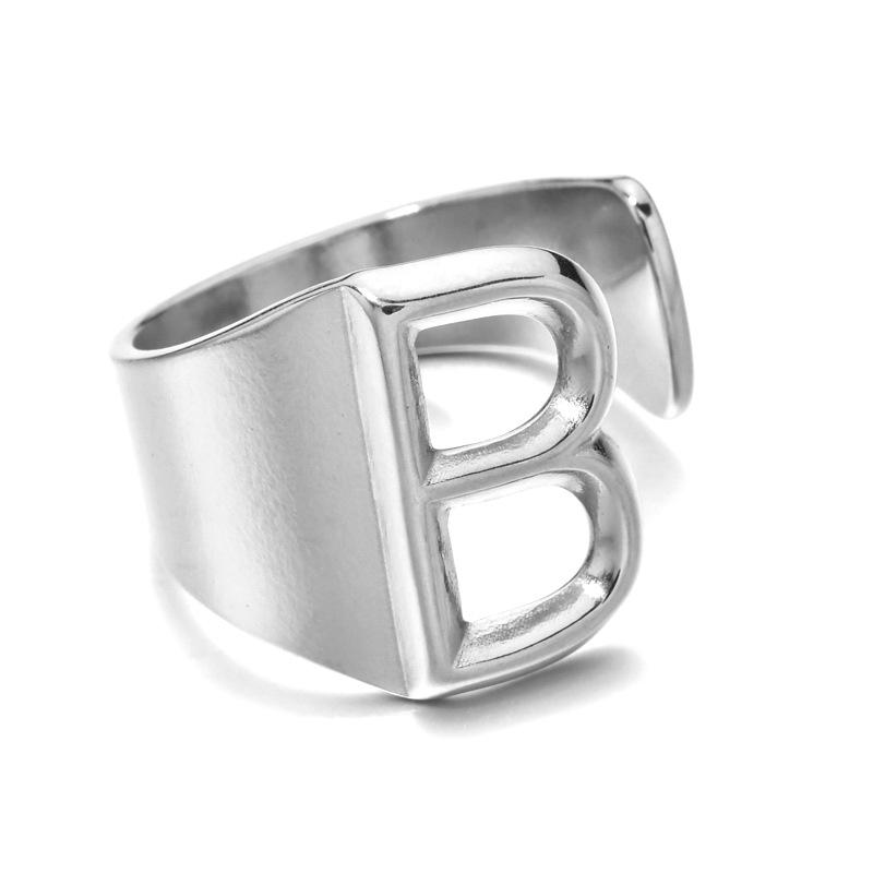 18K Gold Stainless Steel Letter Ring – Fashionable Open European & American Style, Women's Adjustable Titanium Steel Ring