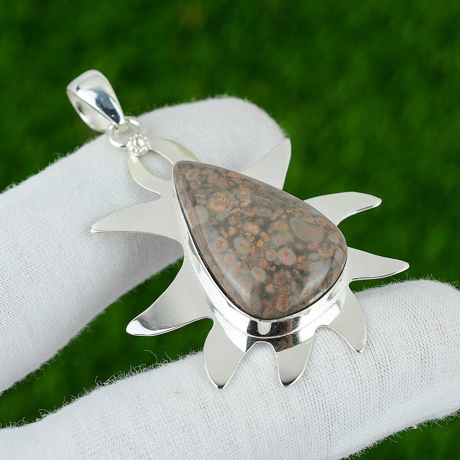Natural Poppy Seed Jasper Gemstone Jewelry 925 Sterling Silver Pendant For Girls