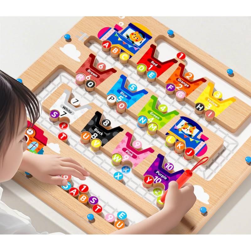 Wooden Fun Number Letter Maze Magnetic Color Classification Walking Puzzle Toy