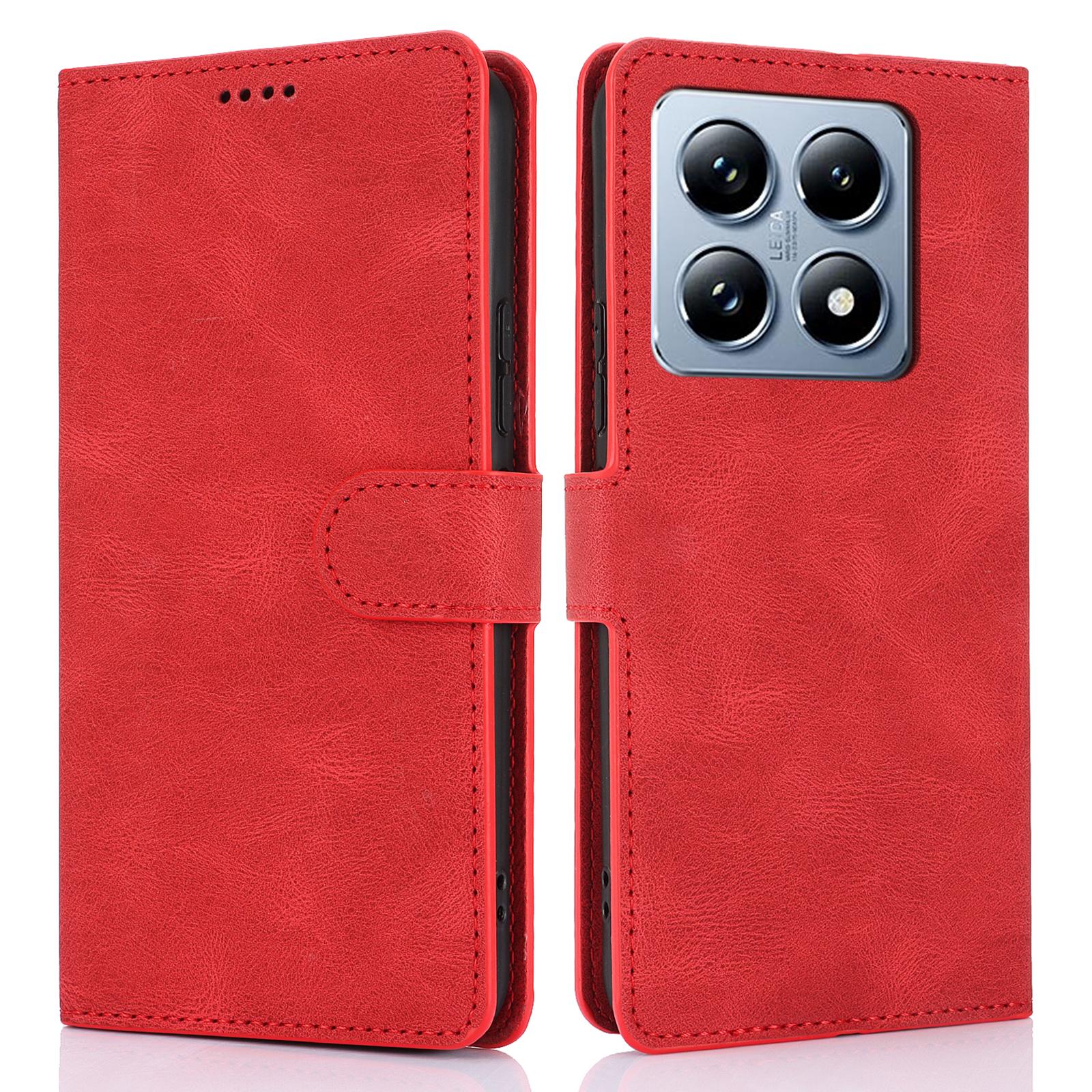 

Чохол для Xiaomi 14T з PU шкіри, чохол для телефону з гаманцем, підставкою, віконцем Red