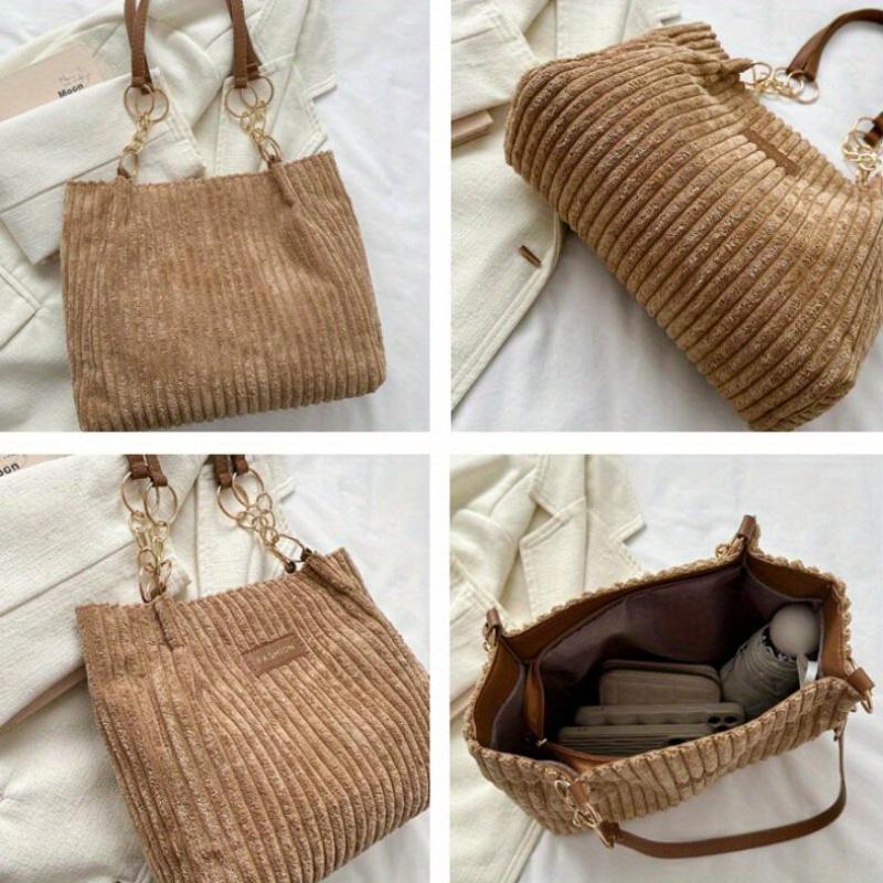 Bolso Tote de Pana para Mujer de Gran Capacidad Estilo Casual Simple Elegante para Desplazamiento Bolso de Hombro con Cierre de Cremallera