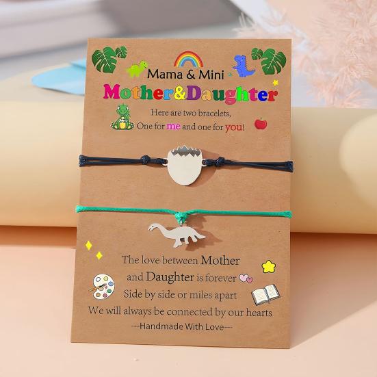Mother Day Bracelet Dinosaur Element Handmade Heart Pendants Adjustable Size Women Wristband Meaningful