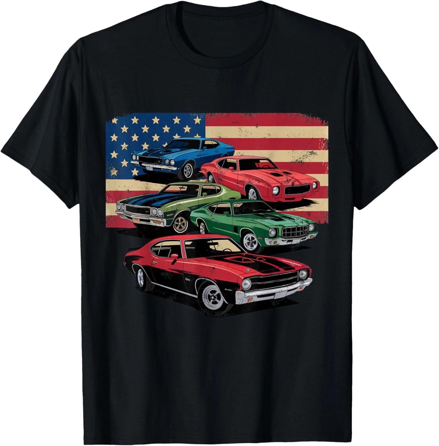 

Patriotic American Flag Vintage Muscle Car T-Shirt 2XL