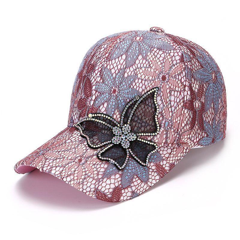 Butterfly Lace Rhinestone Thin Breathable Baseball Cap - Summer Fashion Embellished Sun Visor for Women