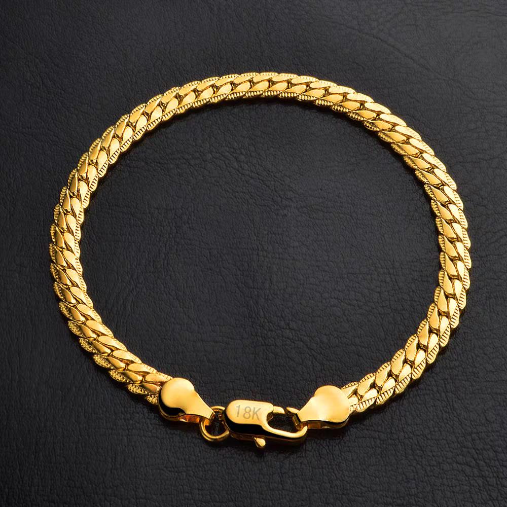 Gold-Plated 5mm European & American Sideways Bracelets for Men & Women - Fashionable Simple Jewelry.