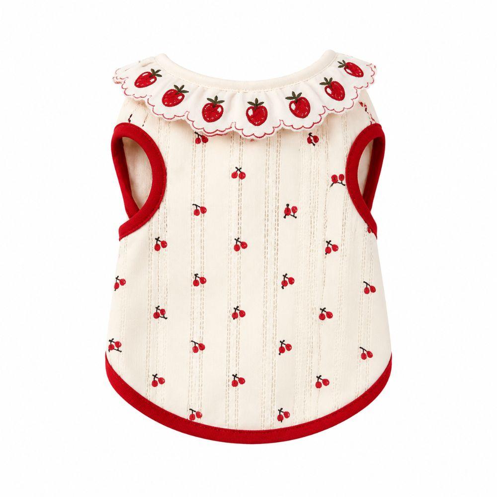 Thin Cat Flower Edge Vest Cherry Pattern Pet Shirt Cute Cat Pullover  Pet Clothing