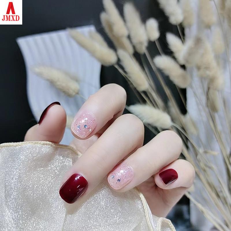 

JMXD-B526 бордовый тонкий блестящий осенний темперамент ручной белый дизайн ногтей блестки ручной работы короткая одежда накладные ногти для ногтей