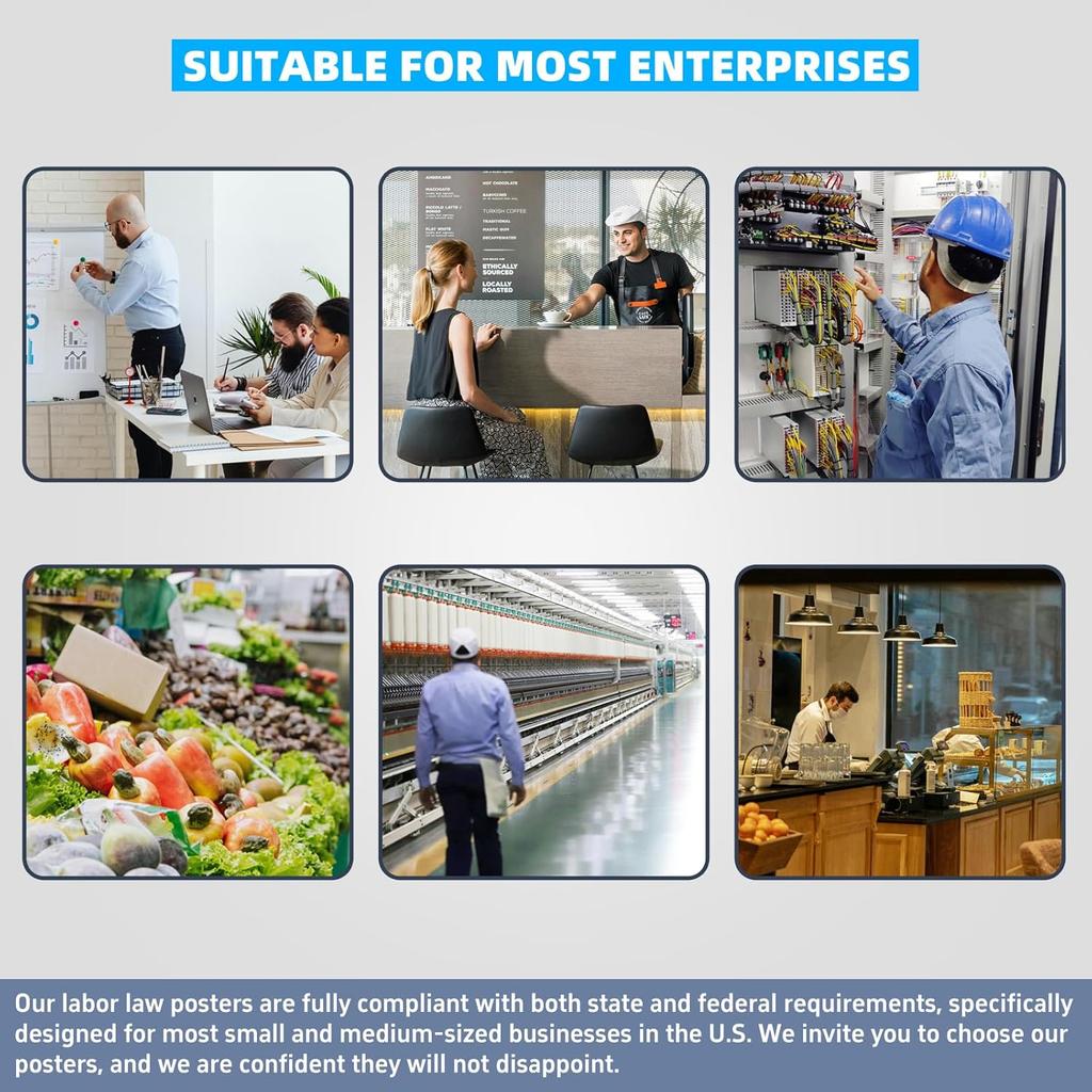 KERMENG 2026 California State and Federal Labor Laws Poster - English & Spanish Combo - OSHA Workplace Compliant - UV Waterproof Laminated 24" x 36"