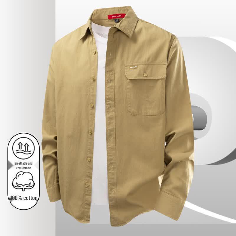 Pierre Cardin Men s 100% Cotton Casual Lapel Shirt 4XL хаки