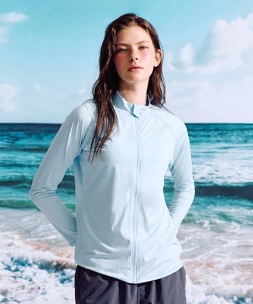 Leijibi Multi-Cooling Essential Loose Fit Zip-Up Rash Guard W Sky Blue