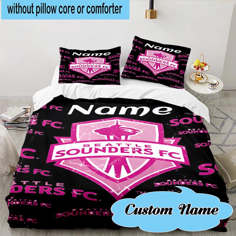 3PCS Custom Name Sounders FC Crest Bedding Set, Including 1pc Duvet Cover And 2pcs Pillowcases, Suitable for Dorms and Bedrooms Gift