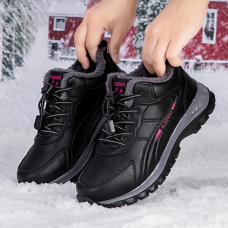 Chaussures d'hiver imperméables pour femme - Doublées de velours, antidérapantes, en laine, semelle souple pour le confort des personnes d'âge moyen