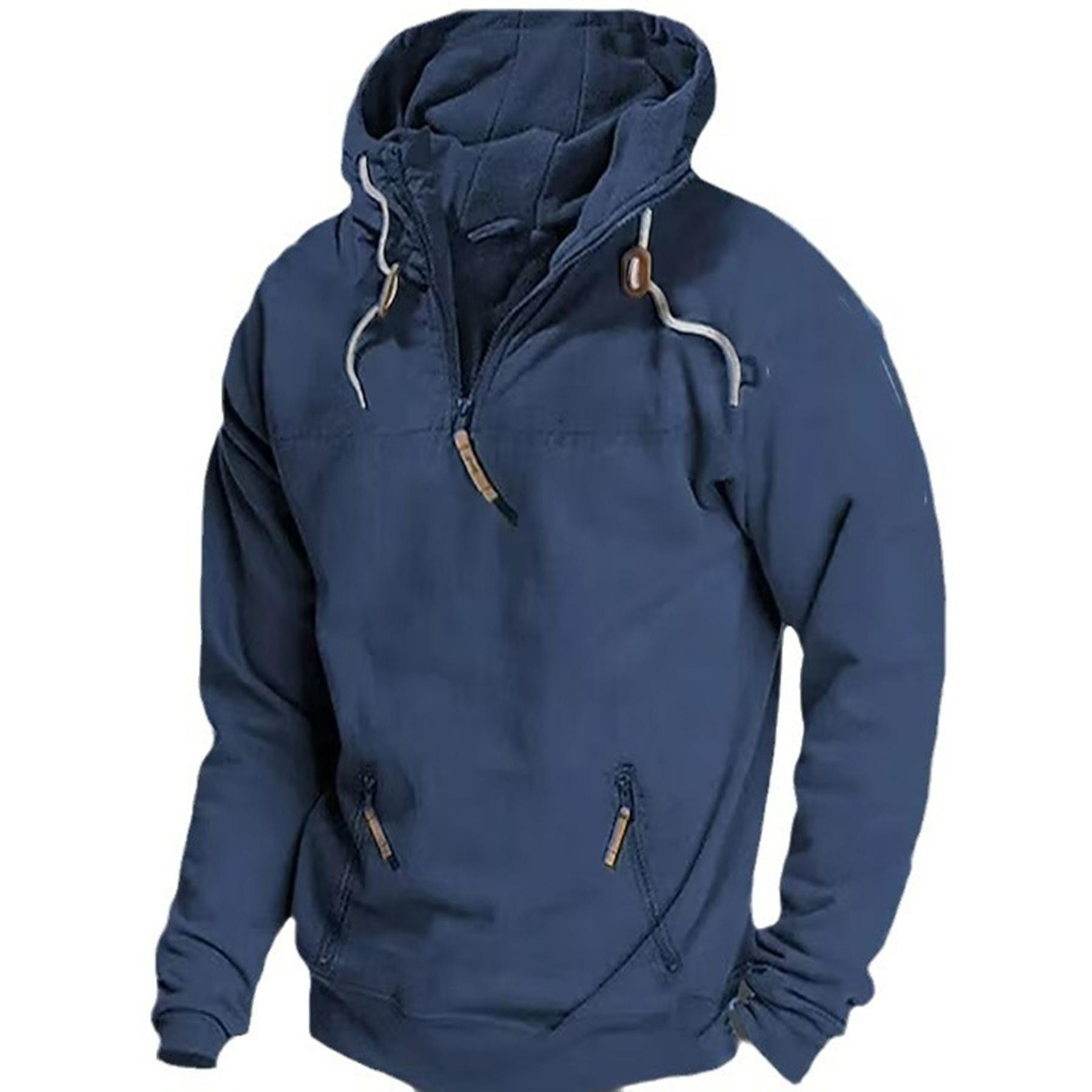 

Autumn and Winter Men s Hooded Solid Color Sweater Youth Sports Casual Loose Solid Color Sweater Jacket 3XL темно-синього кольору
