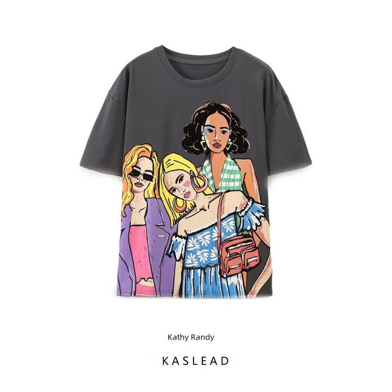 Kaslead New Arrival Women's Clothing Fashion Style Fashion Girl Print Washing Effect T-shirt 1131326 807