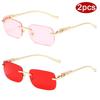Protective Glasses 2pcs Rimless Leopard Metal Square Sunglasses Women Fashion Colorful Lens Design Sun Glasses Outdoor Shades