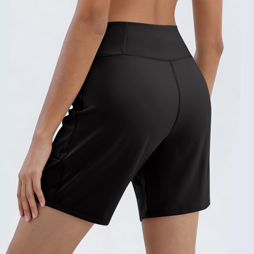 High Waist Stretch Athletic Shorts with Pockets for Women Casual Lightweight Breathable Fabric Workout Lounge Shorts