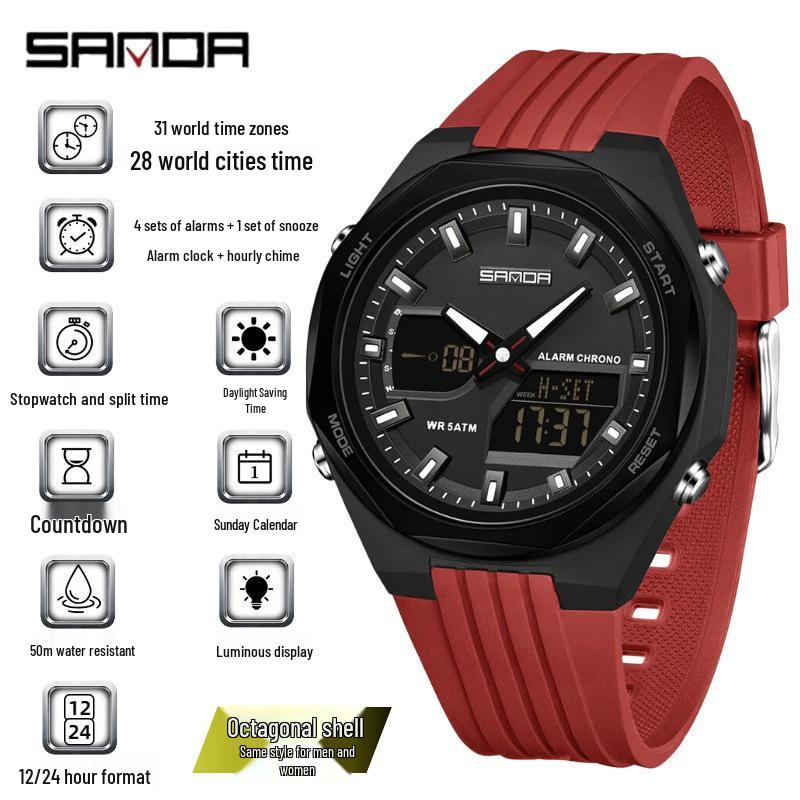 Sanda Sports 50M Waterproof Multifunctional Electronic Student Watch with Multiple Alarms and Timer