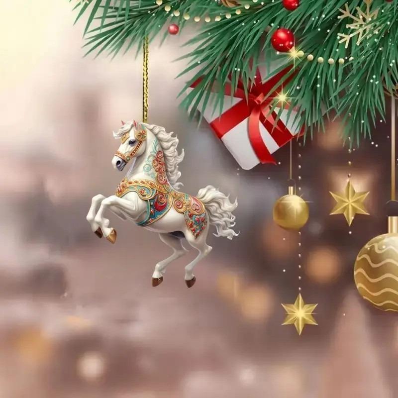 Christmas Tree Horse Ornaments Xmas Metallic Rhinestones Horse Christmas Hanging Horse Ornaments Gifts Home Decoration