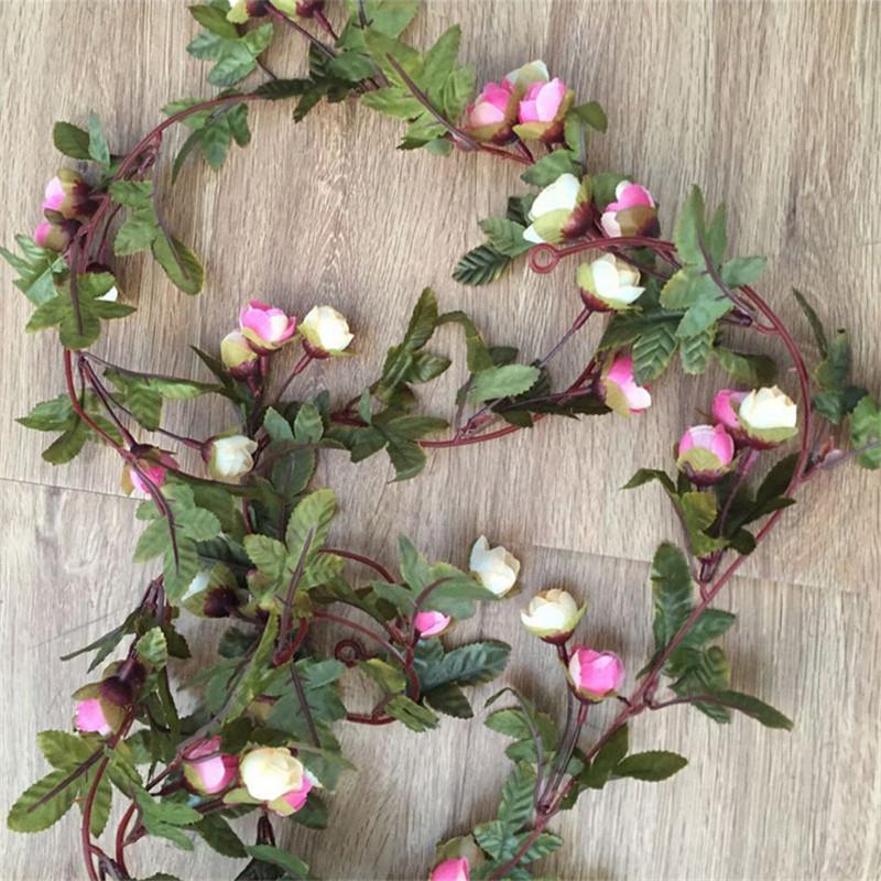 220cm Faux Roses en Soie Vigne de Lierre Fleur Artificielle avec Feuilles Vertes Décoration Maison Mariage Fête Guirlande Suspendue