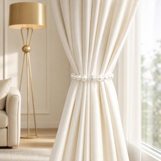 Magnetic Curtain Tiebacks with Pearls & Rhinestones, No Drill Window Curtain Holders, Elegant Luxury Curtain Tie Backs for Living Room, Bedroom